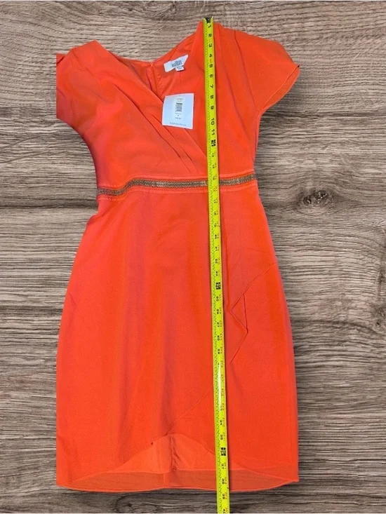 NWT Belle Badgley Mischka Orange Cocktail Dress Crossover Flutter Sleeve - Picture 11 of 11